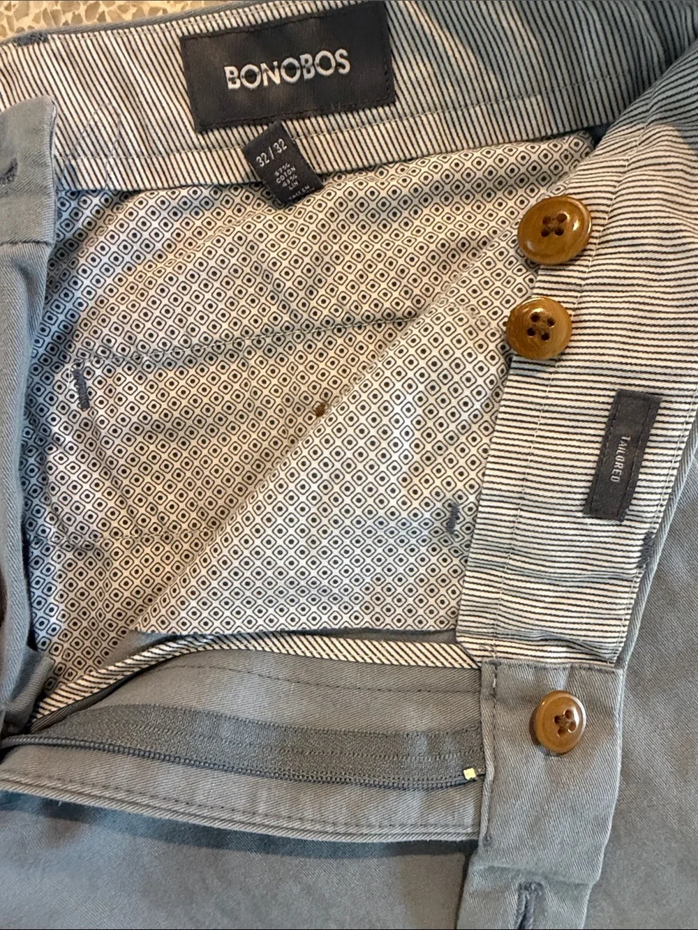 Bonobos Tailored Linen Cotton Tab Over Italian Chinos in Light Gray Blue 32 x 30